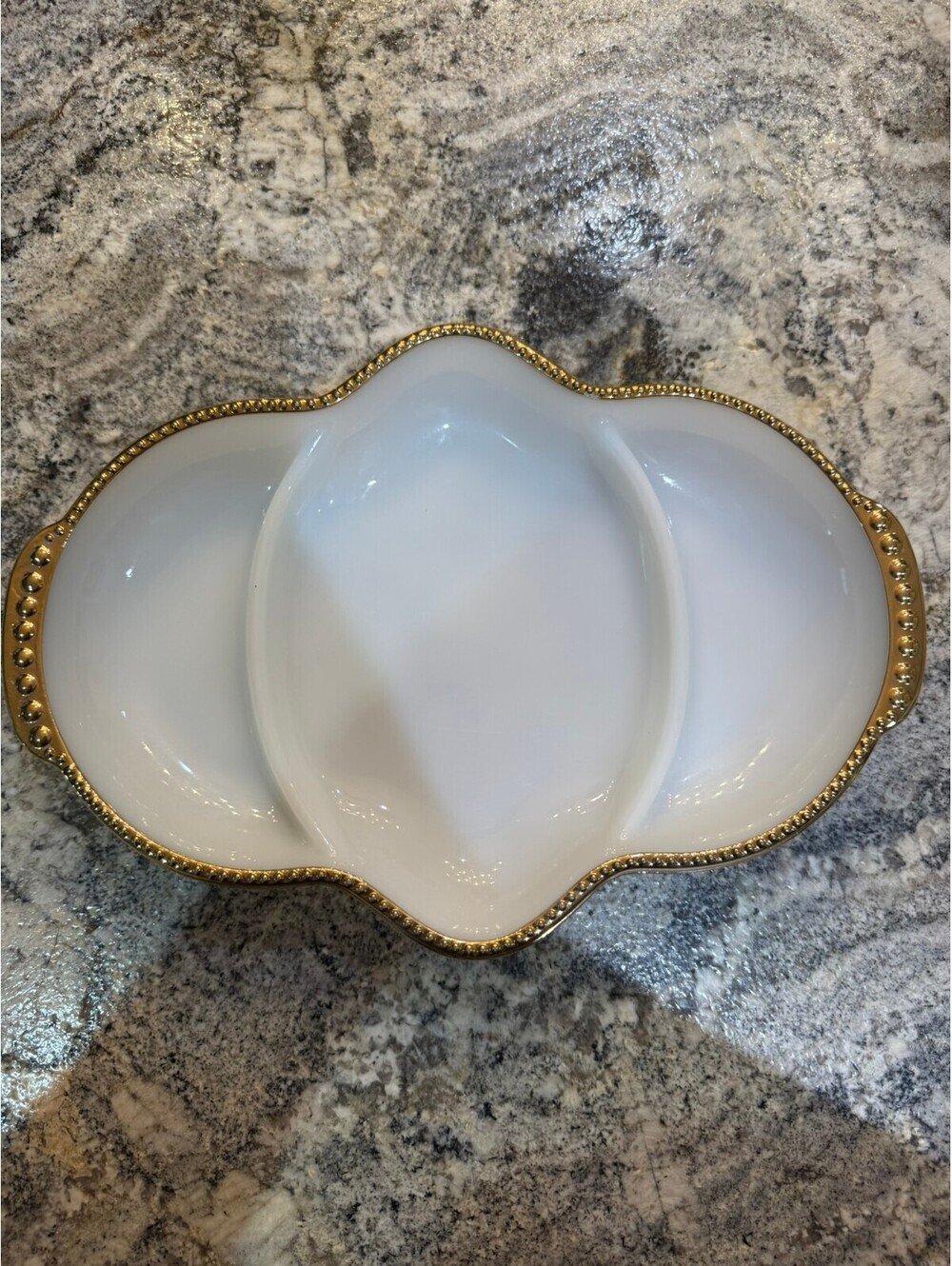 Anchor Hocking Fire-King Divided Serving Dish with Gold Trim